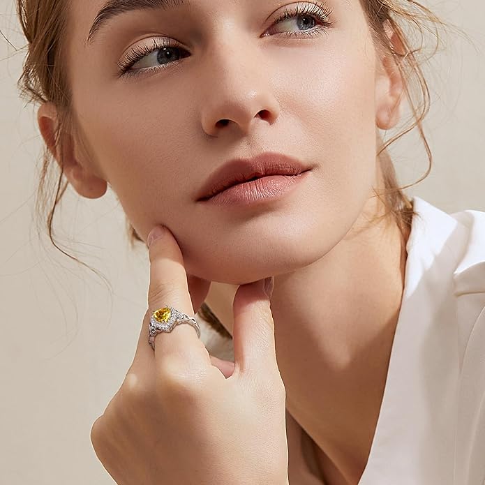 DAYBYDAY Celtic Birthstone Rings for Women 925 Sterling Silver Heart/Round/Pear/Oval Created Gemstone Moissanite Halo Engagement Promise Rings for Her Wife Birthday Anniversary Wedding Jewelry