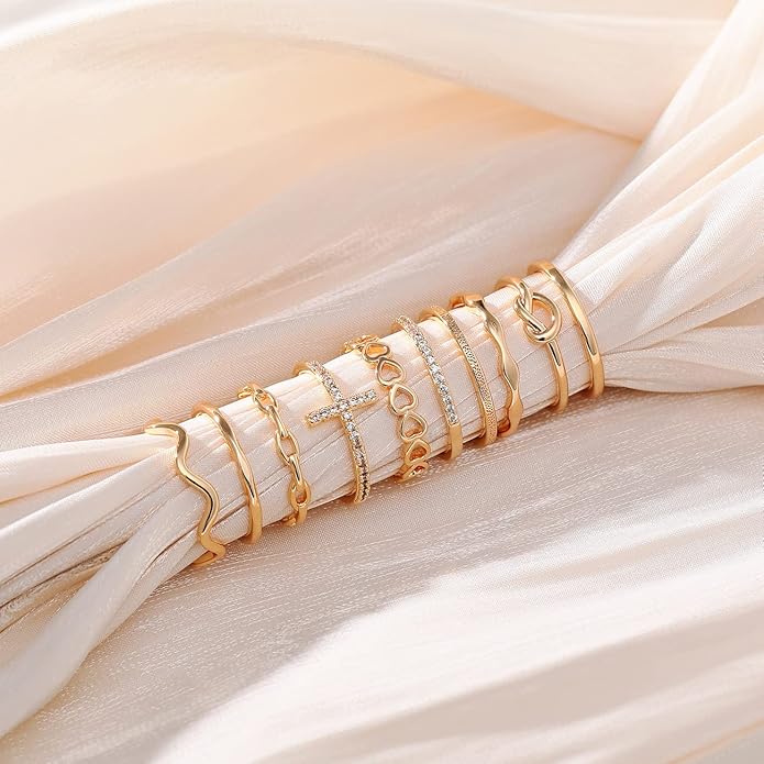 ZOERAY 10PCS 14K Gold Plated Stacking Rings for Women Thumb Stackable Knuckle Band Rings Plain Twist Thin Joint Finger Wedding Gold Ring Set for Women Size 4 to 11