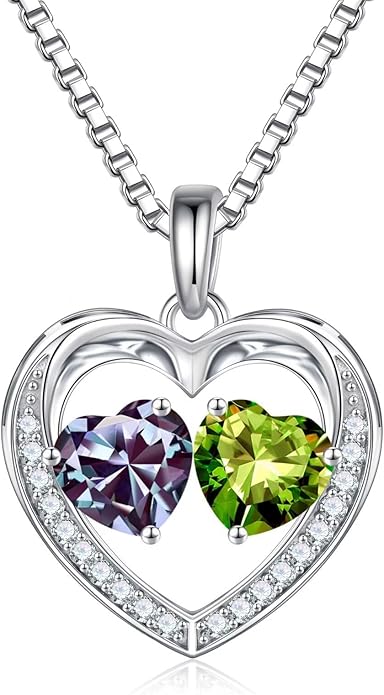 Iefil Birthstone Jewelry for Women - 925 Sterling Silver Birthstone Necklace, Anniversary Birthday Gifts for Women, Jewelry Gifts for Her Wife Mom Daughter