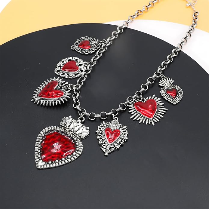 Chunky Retro Heart Necklace for Women Antique Layer Beach Ocean Moon Stars Western Boho Charm Necklaces Retro Link Chain Jewelry