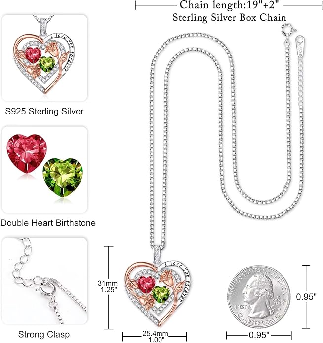 Iefil Birthstone Necklace for Women - Sterling Silver Birthstone Necklace Anniversary Birthday Gifts for Her Wife Mom Daughter