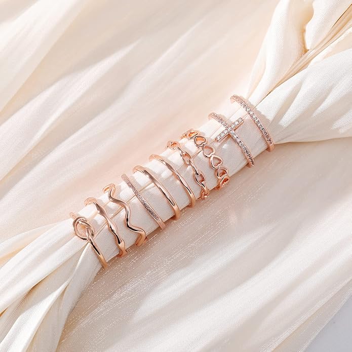 ZOERAY 10PCS 14K Gold Plated Stacking Rings for Women Thumb Stackable Knuckle Band Rings Plain Twist Thin Joint Finger Wedding Gold Ring Set for Women Size 4 to 11