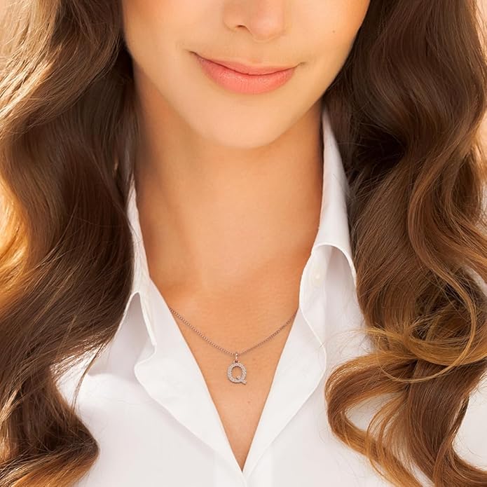 PEORA Letter A to Z Lab Grown Diamond Initial Pendant Necklace in Sterling Silver, F-G Color, VS Clarity, with 18 inch Chain