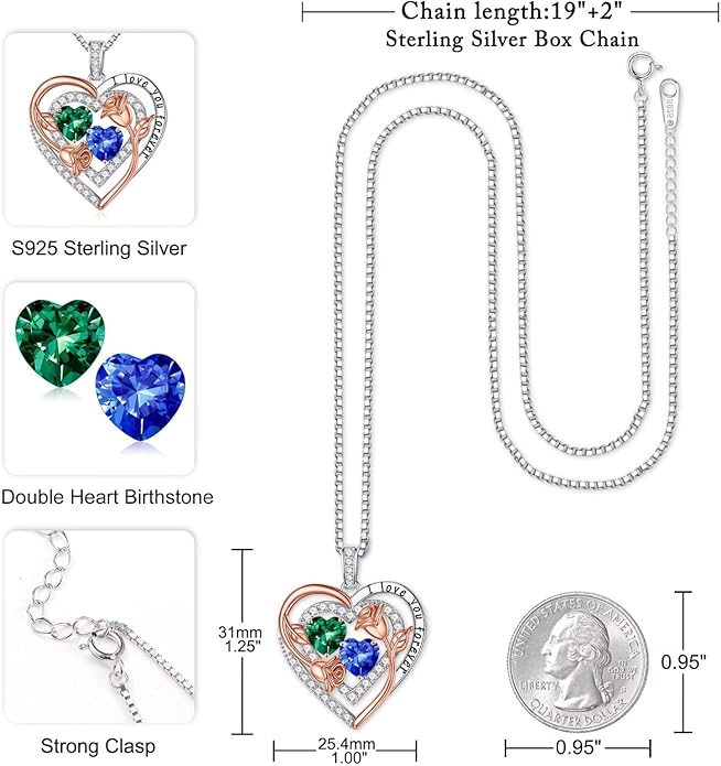 Iefil Birthstone Necklace for Women - Sterling Silver Birthstone Necklace Anniversary Birthday Gifts for Her Wife Mom Daughter