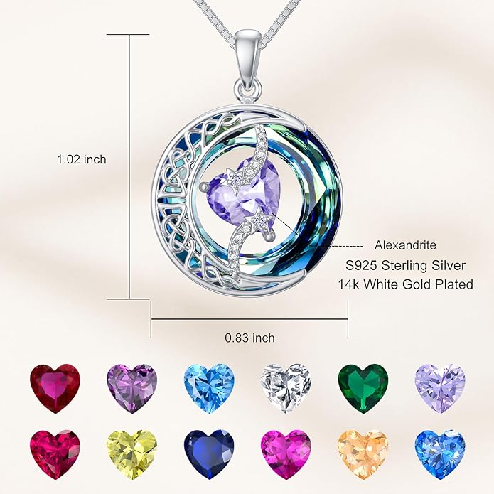 TOUPOP Birthstone Necklace 925 Sterling Silver Moon and Star Pendant with Blue Crystal Celtic Moon Jewelry Birthday Christmas Gifts for Women Mom Wife Her Daughter
