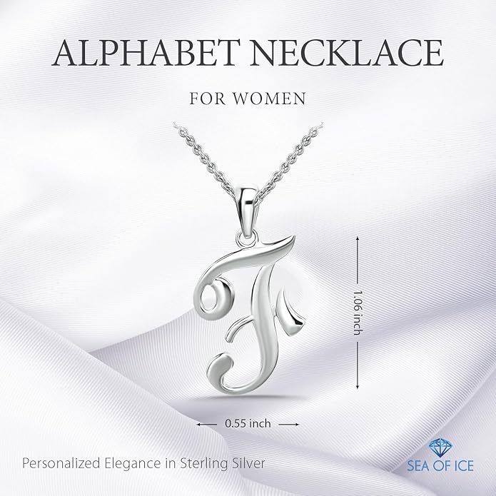 SEA OF ICE Letter Initial Necklace, Alphabet Letter Pendant Necklace, Sterling Silver, Gold, Rose Gold Necklace for Women, Elegant Initial Necklaces, Personalized Custom Women's Necklaces