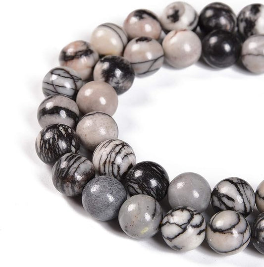 36pcs 10mm Natural Spider Web Jasper Gemstone Round Spacer Loose Stone Beads for Jewelry Making 15.5" 1 Strand (Spider Web Jasper, 10mm 36Beads)
