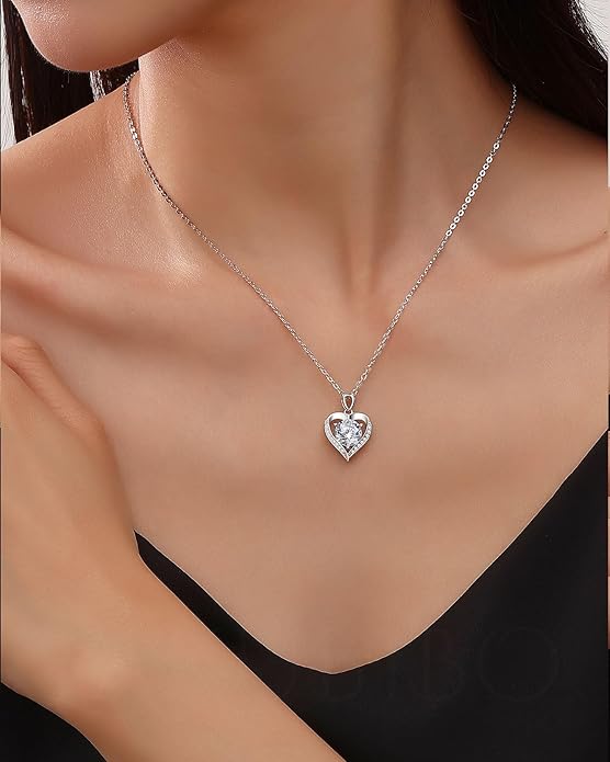 Moissanite Heart Pendant Necklace for Women,1-2 Carat Necklace Engraved with 'I LOVE YOU,18K Gold Plated Sterling Silver Pendant Jewelry Anniversary Birthday Gifts for Girlfriend Wife Mom