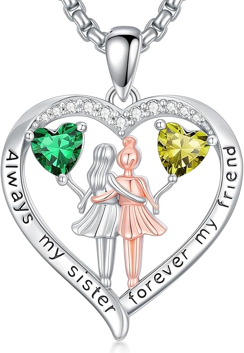 Always My Sister Forever My Friend Birthstone Pendant Necklace Women Jewelry Christmas Valentine Mothers Day Birthday Gifts for Women Sister From Sister