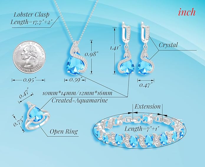 GZWHD Jewelry Set for Women Water Drop Cubic Zirconia Artificial Crystal Earrings Pendant Necklace Open Ring Tennis Bracelet Wedding Anniversary Birthday Engagement Gift for Bridesmaid Wife Girlfriend Friend