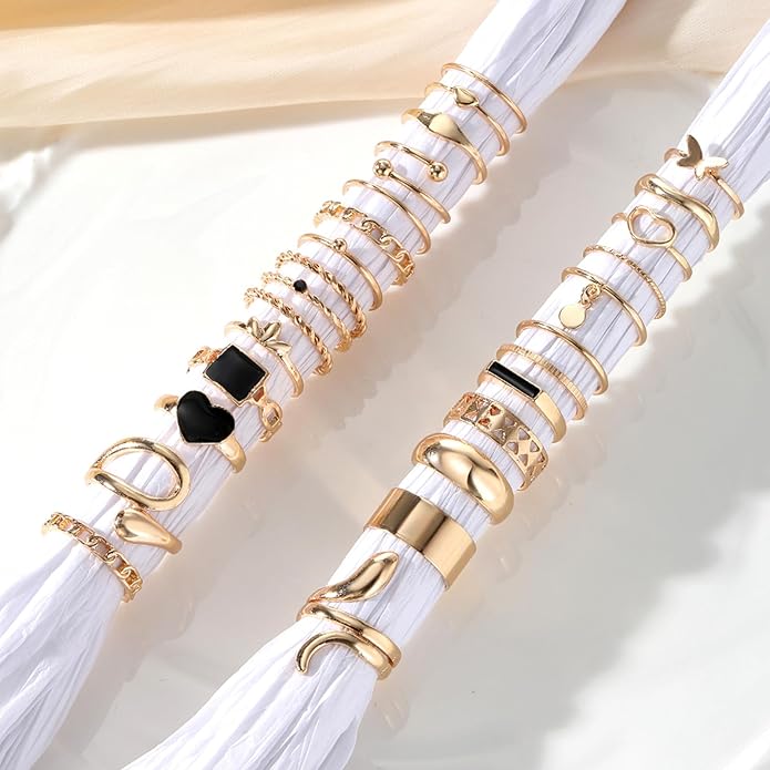 IFKM 51 Pcs Gold Knuckle Rings Set For Women Girls Vintage Stackable Joint Finger Midi Rings Dainty Cubic Zirconia Crystal Simple Twist Hollow Cute Rings Pack Jewelry Gift