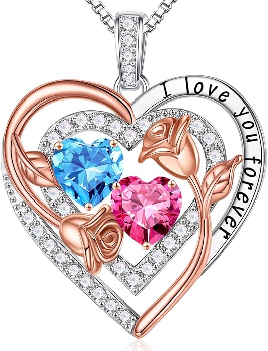 Iefil Birthstone Necklace for Women - Sterling Silver Birthstone Necklace Anniversary Birthday Gifts for Her Wife Mom Daughter