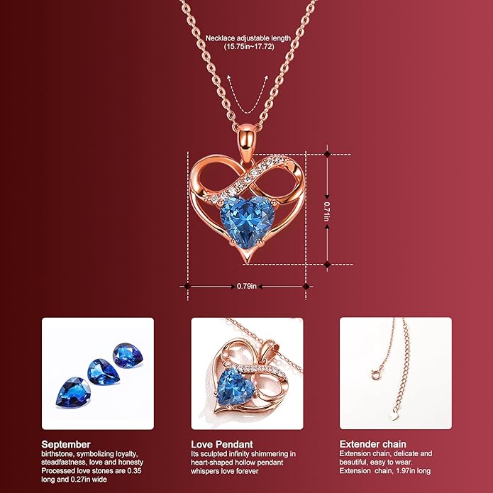 Rose Gold Birthstone Necklaces Heart Birthstone Pendant Necklaces For Women Valentine's Day Mother's Day Anniversary Christmas Gifts