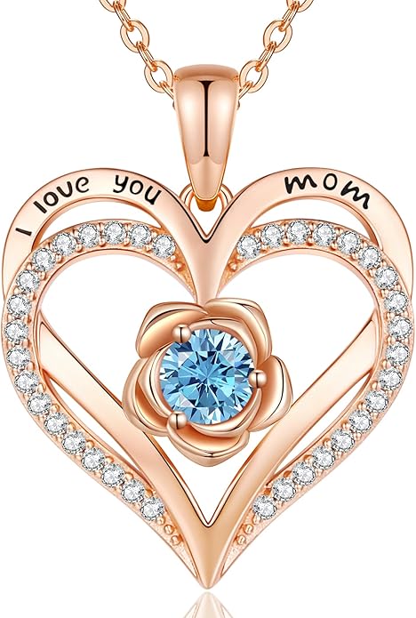 CDE S925 Silver Rose Gold Heart Birthstone Necklaces for Women，Ideal Anniversary or Birthday Jewelry Gifts for Wife Girlfriend Her