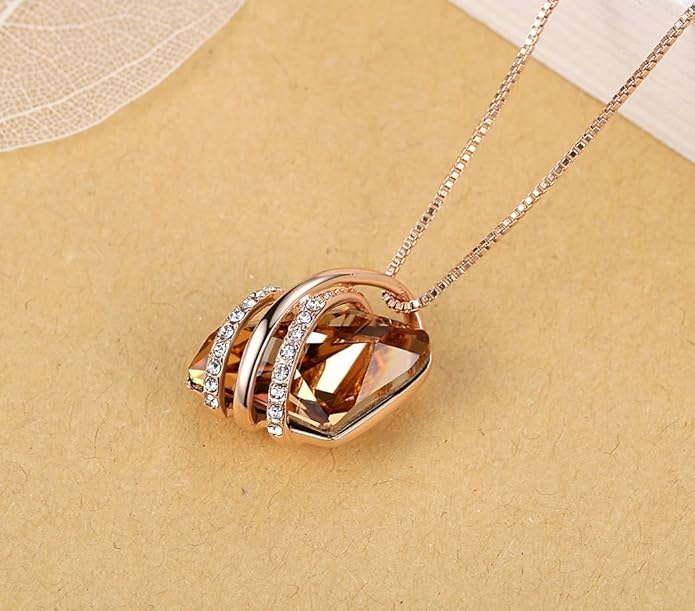 Leafael Wish Stone Pendant Necklace with Birthstone Crystal, 18K Rose Gold Plated/Silvertone, 18" + 2"