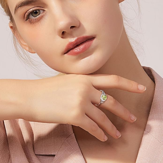 DAYBYDAY Celtic Birthstone Rings for Women 925 Sterling Silver Heart/Round/Pear/Oval Created Gemstone Moissanite Halo Engagement Promise Rings for Her Wife Birthday Anniversary Wedding Jewelry