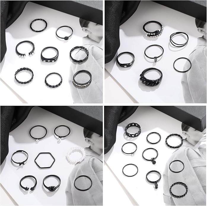 YEEZII 68 Pcs Gold Knuckle Rings Set for Women, Stackable Boho Joint Finger Midi Rings Silver Hollow Carved Crystal Stacking Ring Pack for Gift