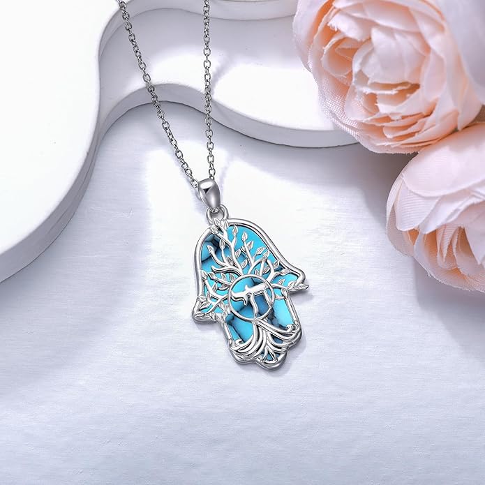 Hamsa Necklace 925 Sterling Silver Evil Eye/Lotus Flower/Star of David/Chai/Yin Yang Hamsa Hand Pendant Jewelry Hand of Fatima Gifts for Women