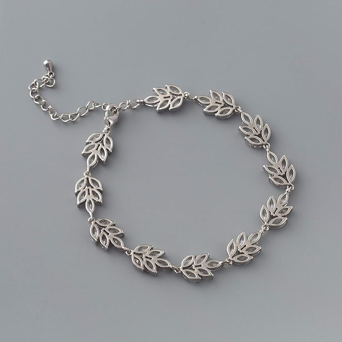 SWEETV Bracelet Wedding Bridal for Brides,Bridesmaid-Crystal Cubic Zirconia Bracelet Leaf Vine Vintage Style