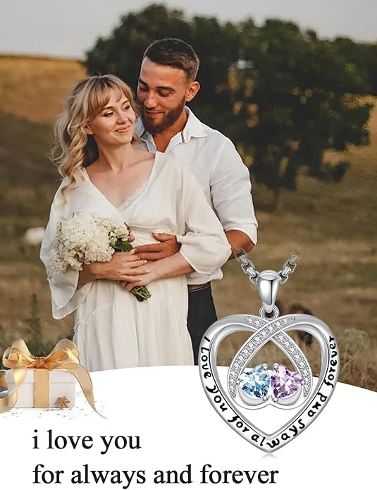 Birthstone Necklaces for Women I Love You for Always and Forever Heart Pendant Necklace Anniversary Jewelry Christmas Valentine Mothers Day Birthday Gifts for Her Wife Girlfriend