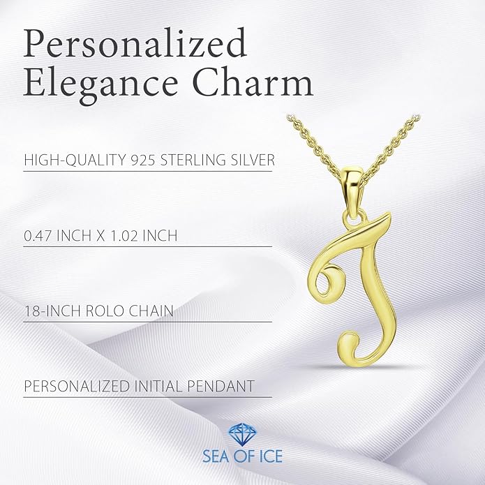 SEA OF ICE Letter Initial Necklace, Alphabet Letter Pendant Necklace, Sterling Silver, Gold, Rose Gold Necklace for Women, Elegant Initial Necklaces, Personalized Custom Women's Necklaces