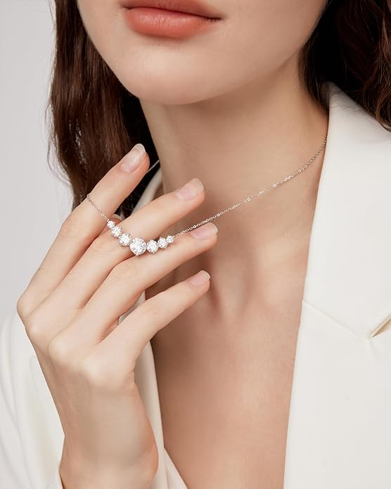 Moissanite Necklace for Women, 1.7-7.6 Carat Heart Necklace Engraved 'I LOVE YOU' Gift for Wife, Wedding Anniversary Birthday Gifts for Women, Jewelry Gifts for Her Wife Mom Girlfriend Lady