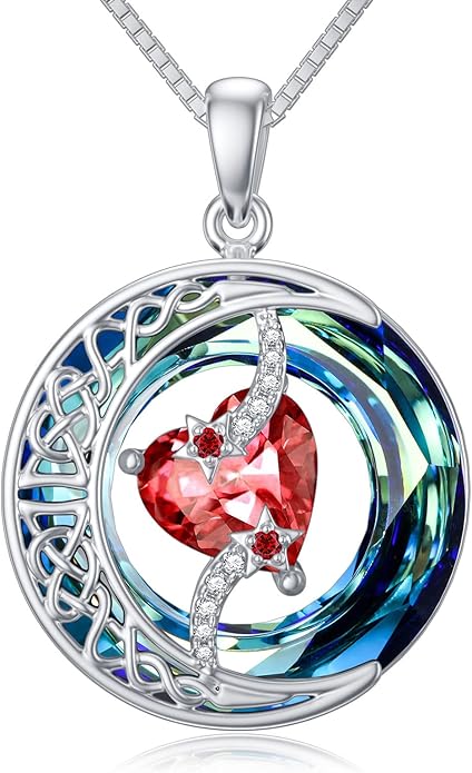 TOUPOP Birthstone Necklace 925 Sterling Silver Moon and Star Pendant with Blue Crystal Celtic Moon Jewelry Birthday Christmas Gifts for Women Mom Wife Her Daughter