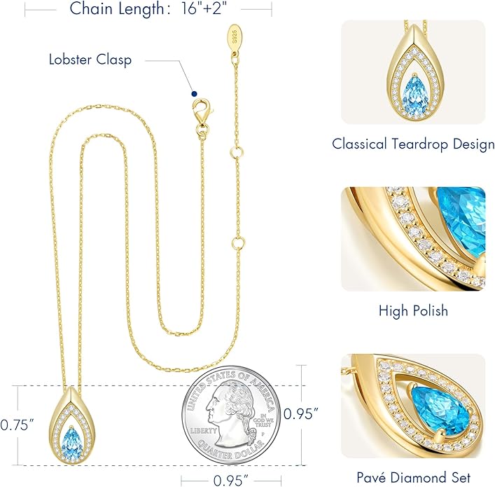 Kstyle 14K Gold Lab-Grown Moissanite/Emerald/Birthstone Pendant Necklaces for Women, Wife Girlfriend Daughter Mom Grandma Gifts, Dainty Birthday Jewelry for Her (925 Sterling Silver Base) Non Tarnish