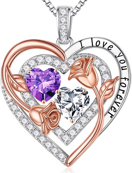 Iefil Birthstone Necklace for Women - Sterling Silver Birthstone Necklace Anniversary Birthday Gifts for Her Wife Mom Daughter