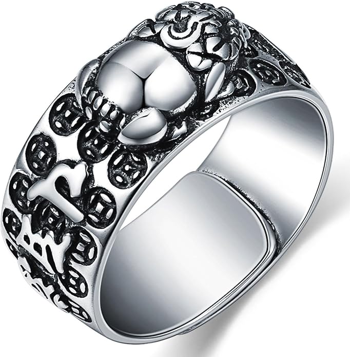 Seiyang Feng Shui Ring 925 Stering Silver Pixiu Mantra Ring Protection Wealth Adjustable Rings Gift for Men Women (with Gift Box)