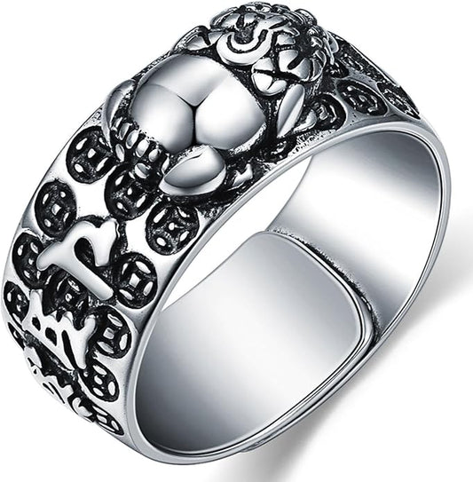 Seiyang Feng Shui Ring 925 Stering Silver Pixiu Mantra Ring Protection Wealth Adjustable Rings Gift for Men Women (with Gift Box)