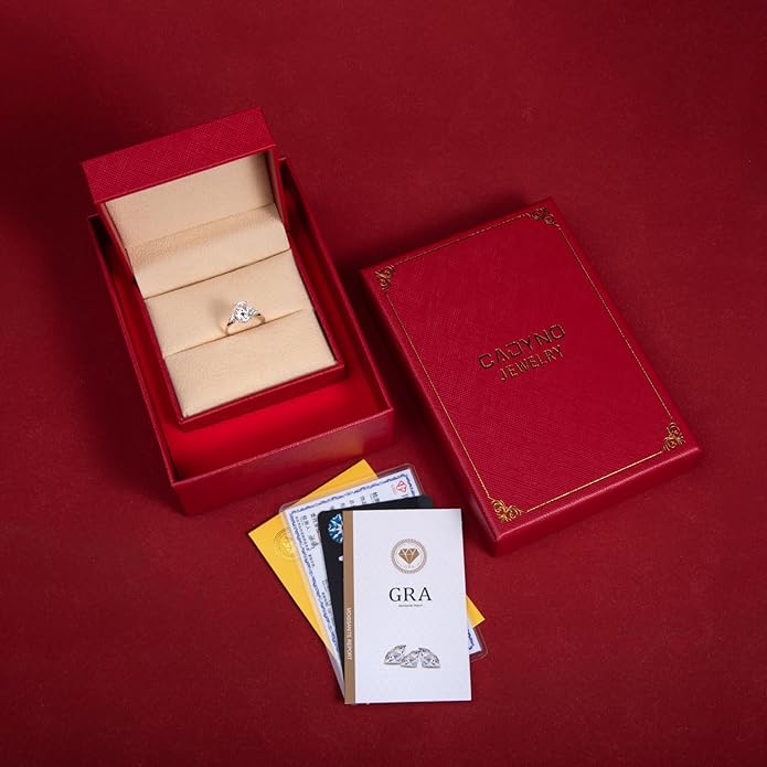 Solid 14K Gold 3.36ct Moissanite Three Stone Rings (3ct Center Stone), Round/Oval/Emerald Shape, Real Gold | D Color and Flawless Moissanite | Wedding Anniversary Ring