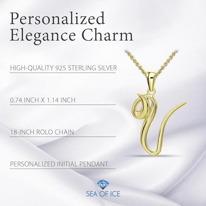 SEA OF ICE Letter Initial Necklace, Alphabet Letter Pendant Necklace, Sterling Silver, Gold, Rose Gold Necklace for Women, Elegant Initial Necklaces, Personalized Custom Women's Necklaces