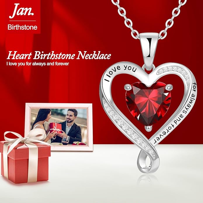 Birthday Gifts for Women Wife Infinity Heart Birthstone I Love You Necklace for Women S925 Sterling Silver Anniversary Wedding Gifts for Christmas Valentines Mothers Day Women's jewelry Diamond Pendant Necklaces Gift for Her Mom Daughter Grandma