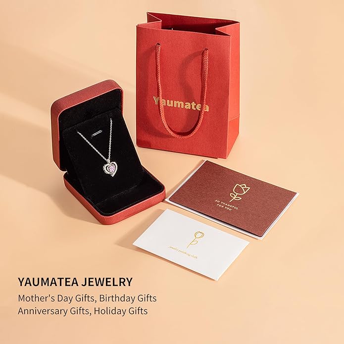 Heart Necklace, I Love You Always & Forever, Birthstone Cubic Zirconia Pendant, Gift for Women