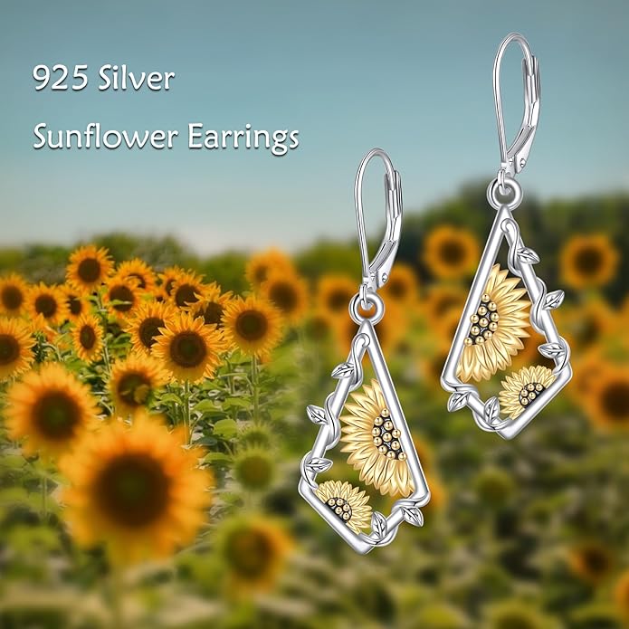 Scottish Thistle/Sunflower/Violet/Daffodil/Orchid Earrings Sterling Silver Flower Dangle Dangling Drop Boho Earrings Jewelry Gifts for Women