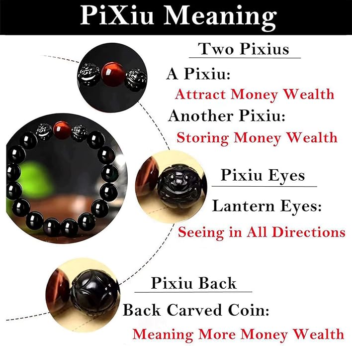 Black Obsidian Bracelet,Feng Shui Black Obsidian Wealth Bracelet for Women Men Couples Handmade Stretch Obsidian Bracelet Bangle with Carved Pixiu Tiger Eye Stone Attract Wealth Money and Good Luck