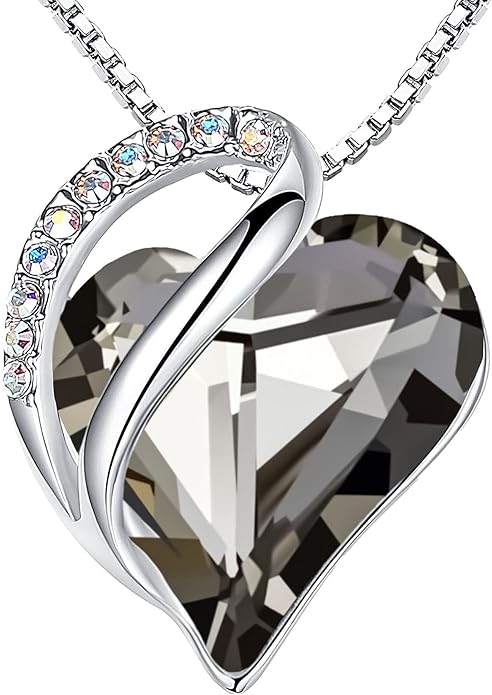 Necklaces for Women, Infinity Love Birthstone Heart Crystal Pendant, Birthday Jewelry Gifts for Her, Mom, and Wife, Silver Plated, 18 plus 2 inch Adjustable Chain