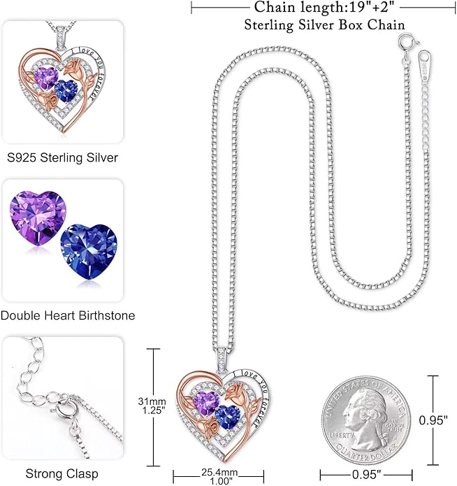 Iefil Birthstone Necklace for Women - Sterling Silver Birthstone Necklace Anniversary Birthday Gifts for Her Wife Mom Daughter