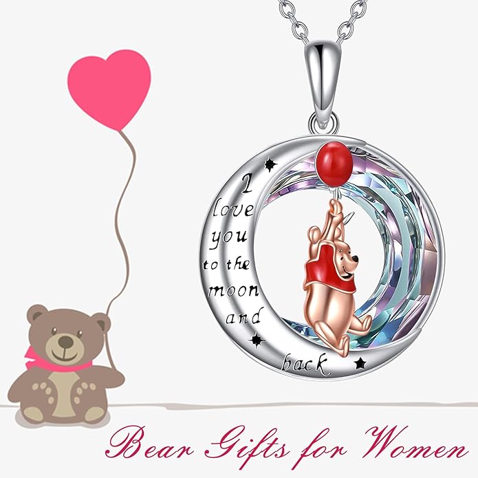 LILALO Bear Necklace Sterling Silver Moon Jewelry with I Love You To the Moon And Back Bear Gifts