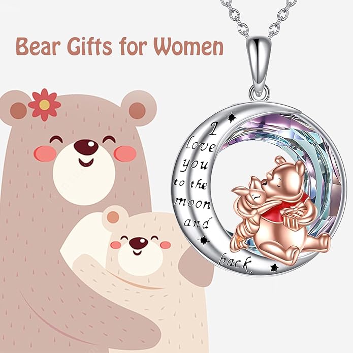 LILALO Bear Necklace Sterling Silver Moon Jewelry with I Love You To the Moon And Back Bear Gifts