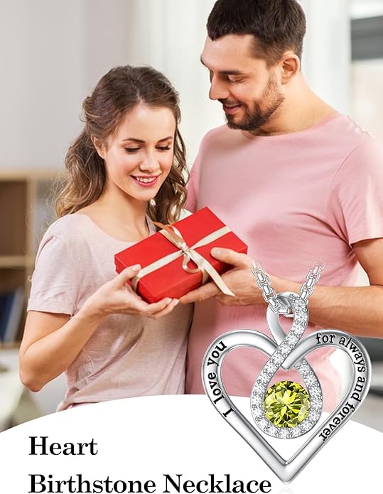 I Love You For Always and Forever Birthstone Necklace Infinity Love Heart Pendant Jewelry Christmas Valentine Mothers Day Birthday Gifts for Women Her Wife Girlfriend
