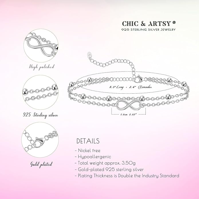CHIC & ARTSY Womens Sterling Silver Created Opal Layered Anklet Bracelet Dainty Beaded Chain Adjustable 11" Best Friend Anklet