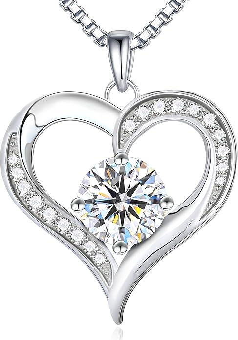 1 Carat Moissanite Heart Pendant Necklace in 925 Sterling Silver – Diamond-Like Sparkle, Romantic Gift for Her, Hypoallergenic & Tarnish-Resistant