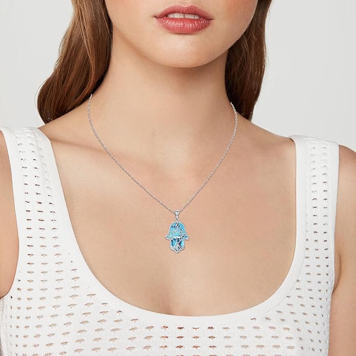 Hamsa Necklace 925 Sterling Silver Evil Eye/Lotus Flower/Star of David/Chai/Yin Yang Hamsa Hand Pendant Jewelry Hand of Fatima Gifts for Women