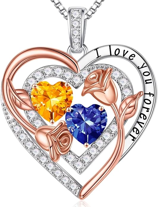 Iefil Birthstone Necklace for Women - Sterling Silver Birthstone Necklace Anniversary Birthday Gifts for Her Wife Mom Daughter