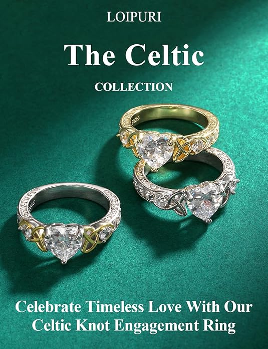 2Ct Moissanite Engagement Ring for Women, D Color VVS1, Heart Shaped Celtic Style, 925 Sterling Silver Wedding Anniversary Promise Gift