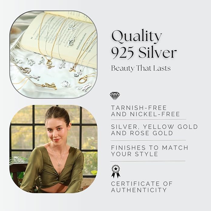 SEA OF ICE Letter Initial Necklace, Alphabet Letter Pendant Necklace, Sterling Silver, Gold, Rose Gold Necklace for Women, Elegant Initial Necklaces, Personalized Custom Women's Necklaces