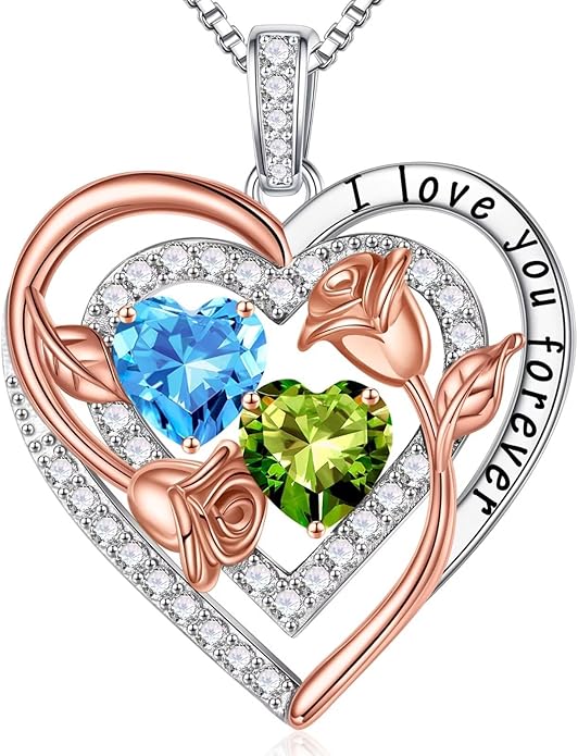 Iefil Birthstone Necklace for Women - Sterling Silver Birthstone Necklace Anniversary Birthday Gifts for Her Wife Mom Daughter