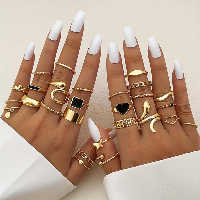 IFKM 51 Pcs Gold Knuckle Rings Set For Women Girls Vintage Stackable Joint Finger Midi Rings Dainty Cubic Zirconia Crystal Simple Twist Hollow Cute Rings Pack Jewelry Gift